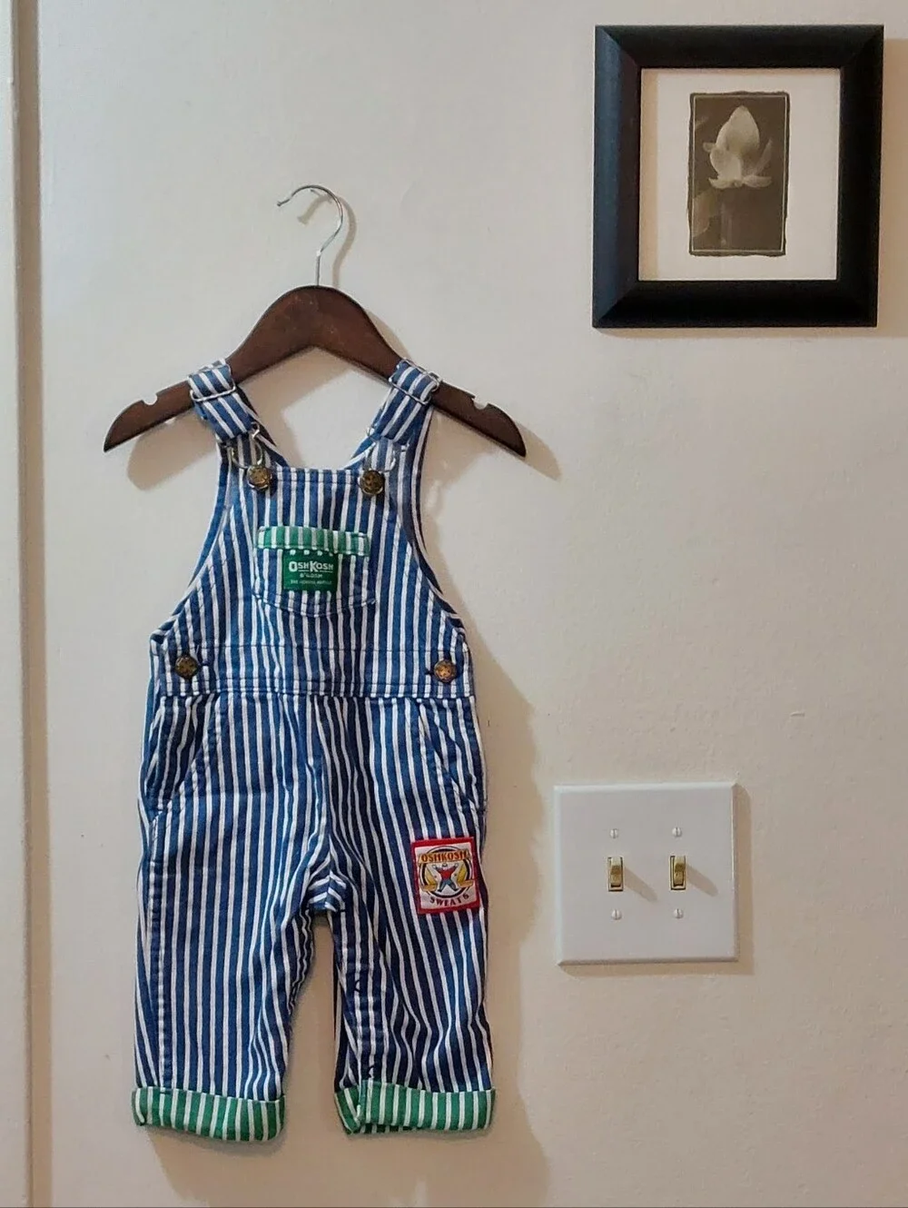Vintage OshKosh B'gosh Made In USA Blue Stripe Kids Overalls Size 6-9 Months